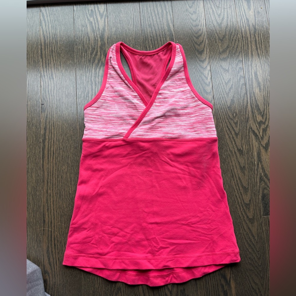 Lululemon pink top with shelf bra built in size 4